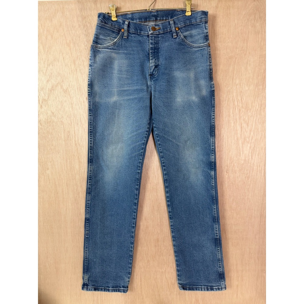Wrangler Mens Blue Denim Jeans Straight Leg 32x32 Made in Mexico Medium Wash